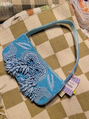Beaded Shoulder Bag in Light Blue Handcrafted In India